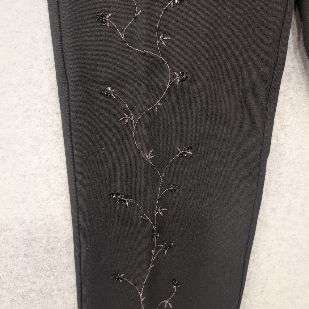 Casual Corner Stretch Black Beaded Floral Straight Leg Pants Women Size 2 - Picture 2 of 5